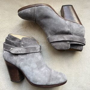 Rag & Bone Harrow Gray Suede Block Heel Western Bootie Boot Women EU 38.5 US 8.5